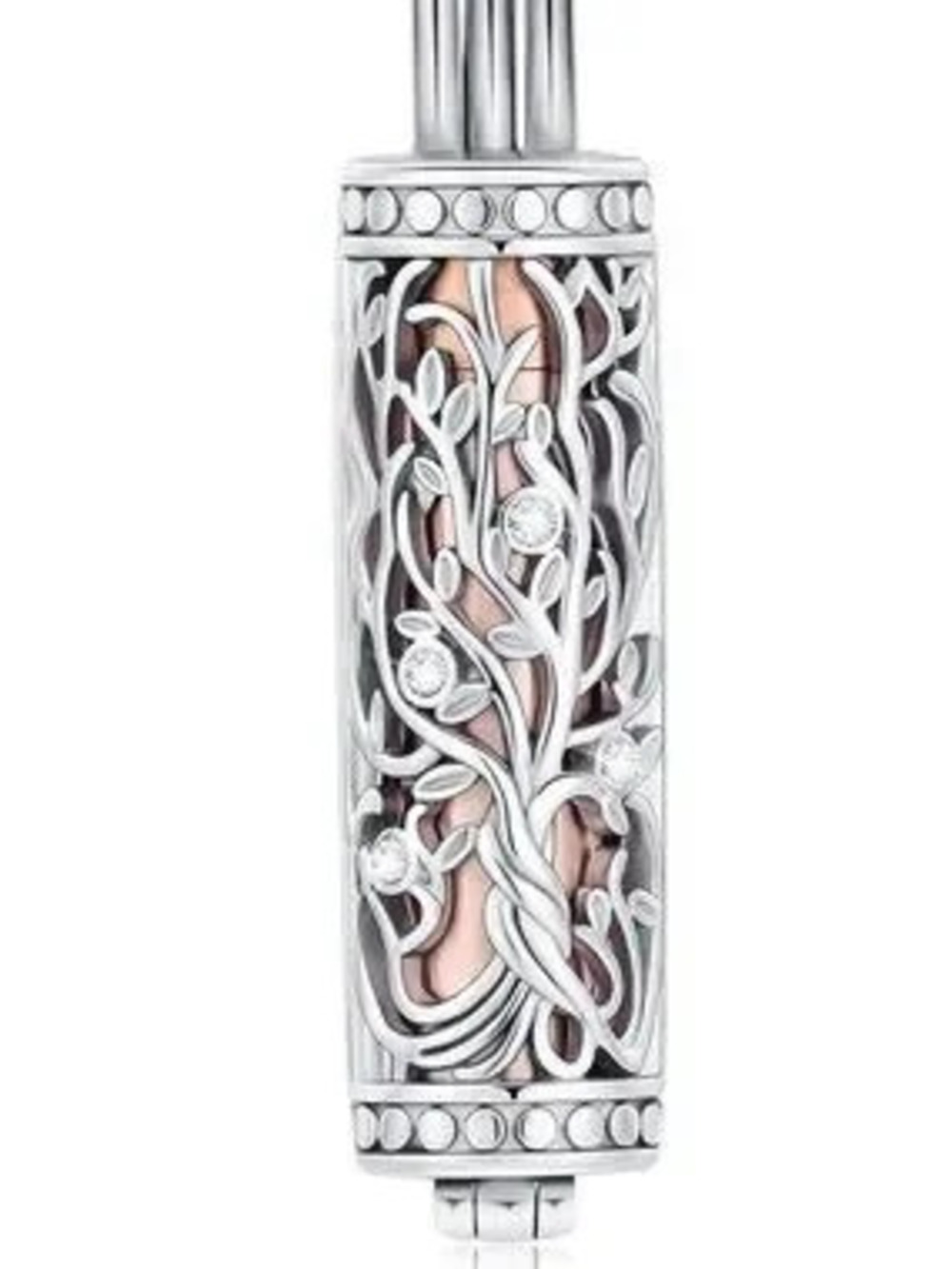 Anthropologie Silver & Rose Gold Tree of Life Pendant with Crystal Accents